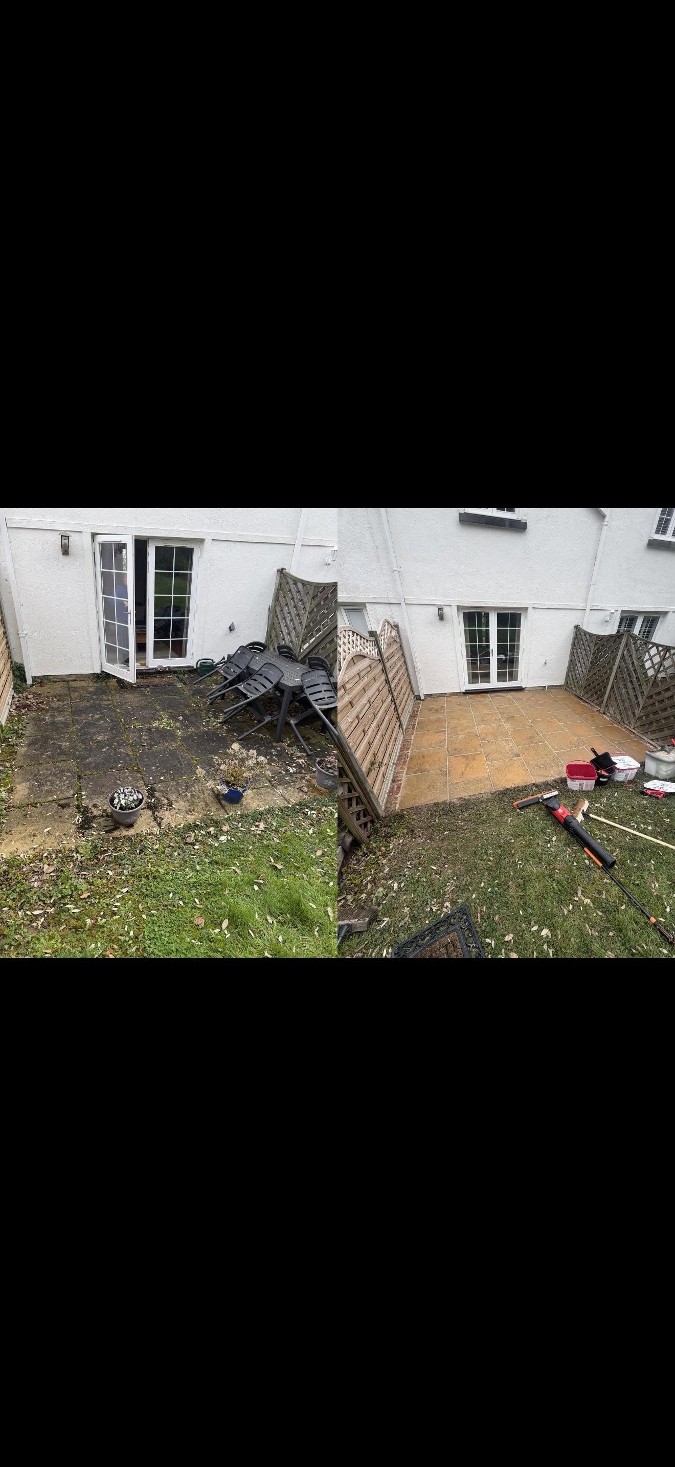 Before and after patio cleaning transformation with power washing